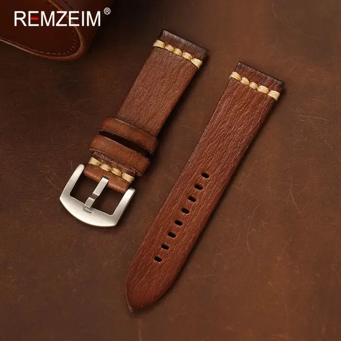 Bracelet de montre en cuir tanné végétal pour hommes