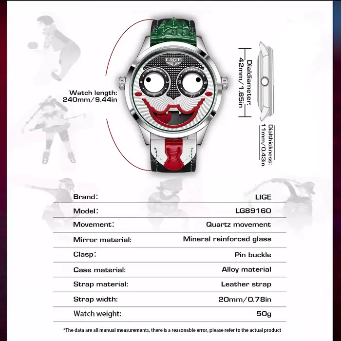 LIGE 2026 nouvelle montre Clown Cool hommes mode affaires étanche en cuir Joker