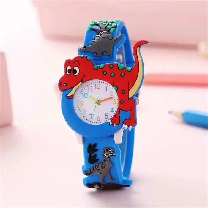Montre à quartz en silicone pour enfants, dessin animé dinosaure 3D, montre d'étudiant
