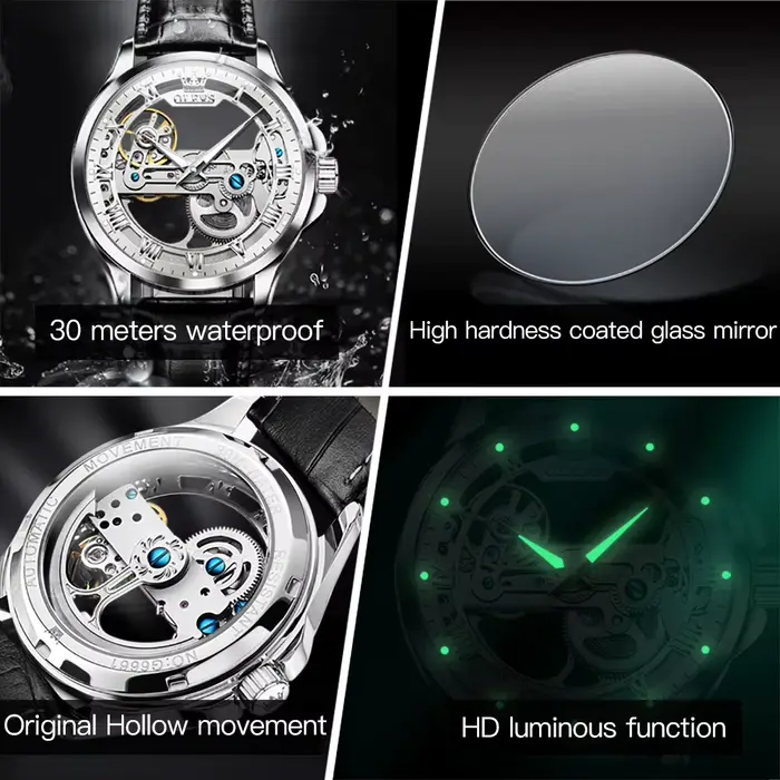 OLEVS 6661 montre homme squelette automatique