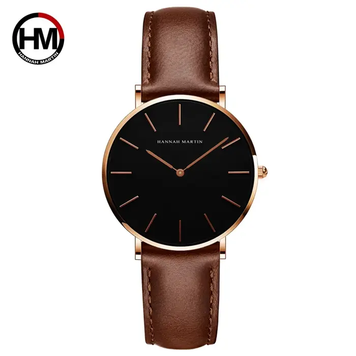 HANNAH MARTIN Top marque femmes montres étanches 36mm mode luxe Ultra mince en cuir créatif or Rose dames