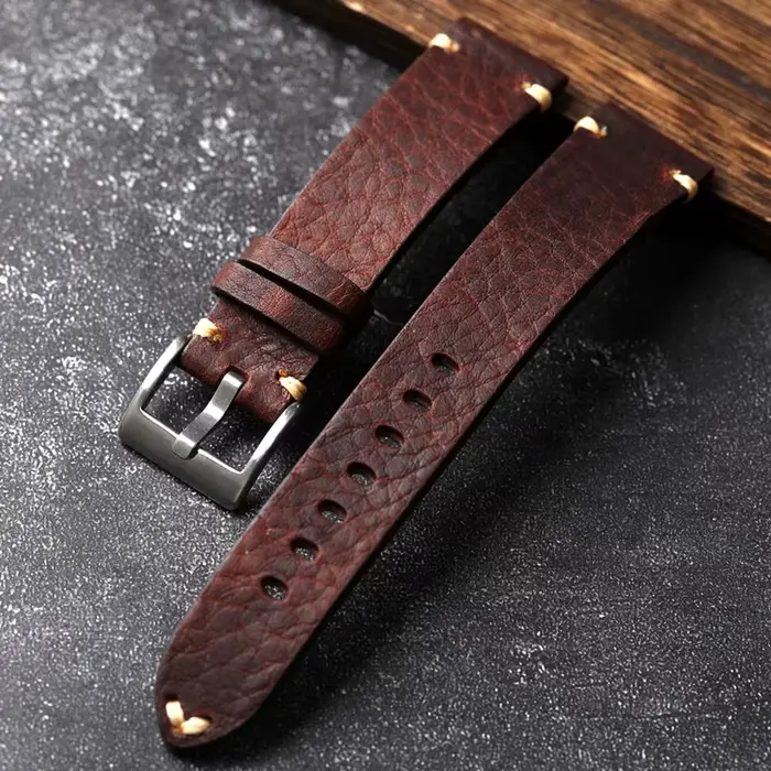 Bracelet de montre en cuir véritable fait à la main, vieux marron noir 18 20 22MM, Bracelet Vintage 
