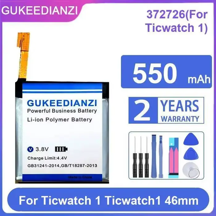 Batterie de montre 372726 pour Ticwatch 1 46mm, remplacement premium, 550mAh