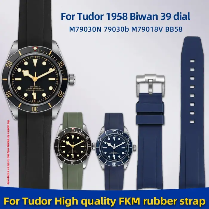 Bracelet incurvé en caoutchouc fluoré de 20MM pour Tudor 1958 Biwan 39 cadran M79030N M79018V BB58 bleu marine GMT bracelet de montre en caoutchouc FKM de haute qualité