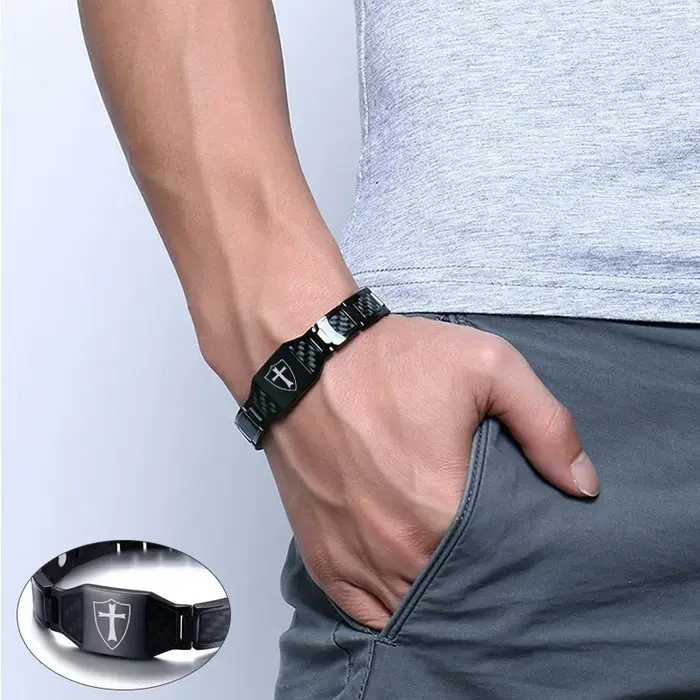 Mn-Bracelets en Fibre de Carbone pour Homme, Bouclier des Templiers, Thérapie de la Foi Croisée
