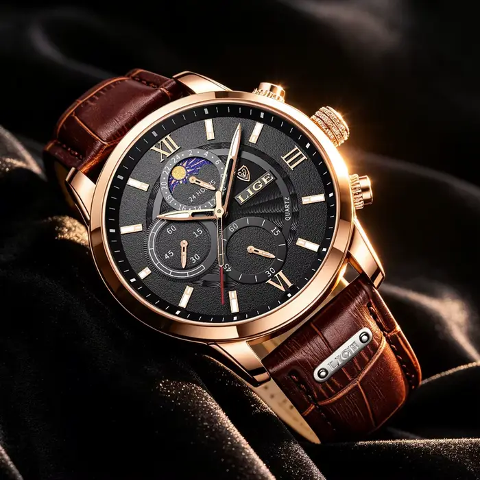 Nouvelles Montres Hommes 2026 LIGE – Montre Décontractée de Luxe en Cuir à Quartz
