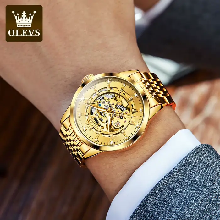 OLEVS 9920 Original squelette hommes montres solide en acier inoxydable étanche lumineux homme montre de luxe