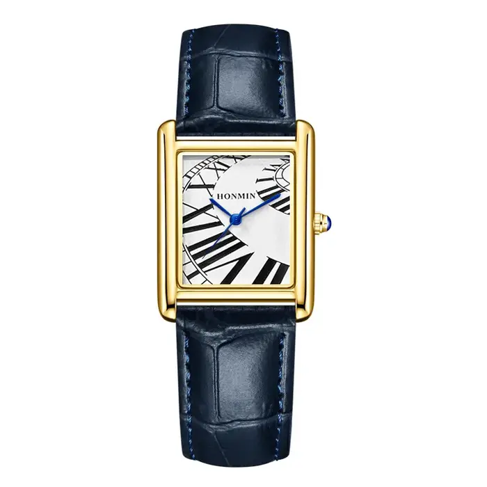 Nouvelle montre inhabituelle pour hommes Reloj noir blanc argent or Quartz montre-bracelet homme d'affaires rectangulaire en forme d'horloge bracelet en cuir