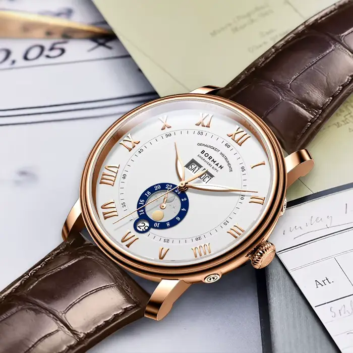 BORMAN BM3558 montres automatiques pour hommes 40mm montre de luxe 50M montre-bracelet mécanique étanche saphir fermoir papillon mois semaine