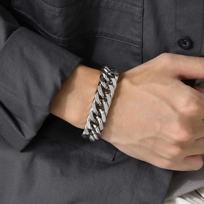 Bracelet chaîne épaisse plaqué or pour homme, bracelet chaîne cubaine épaisse en acier inoxydable, b