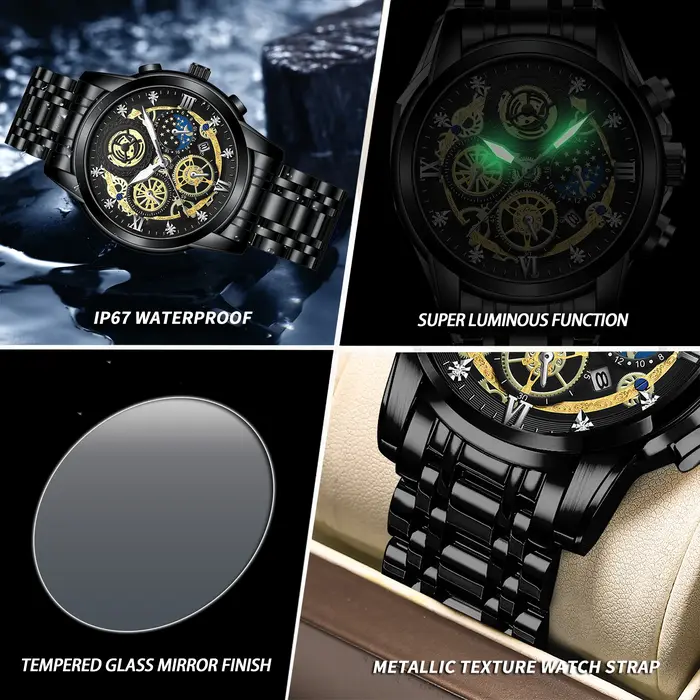 BINBOND luxe Quartz pour hommes montre bracelet en acier inoxydable cadran