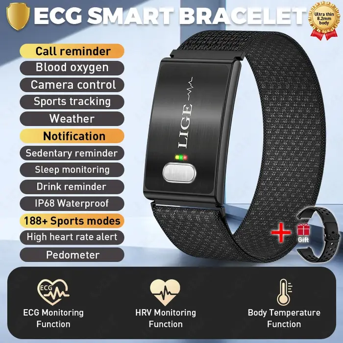 Nouveau bracelet intelligent ECG LIGE avec moniteur de fréquence cardiaque 24h/24