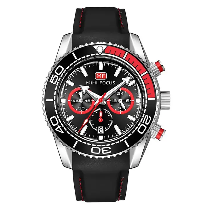 MINI FOCUS chronographe montres à Quartz pour hommes montre-bracelet de Sport de mode avec Date automatique indicateur 24 heures bracelet en Silicone bleu 0426