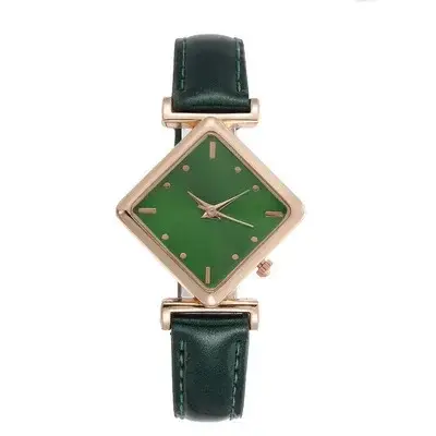Montre à quartz en cuir PU pour femme, montre-bracelet analogique, pointeur losange élégant, mode ré