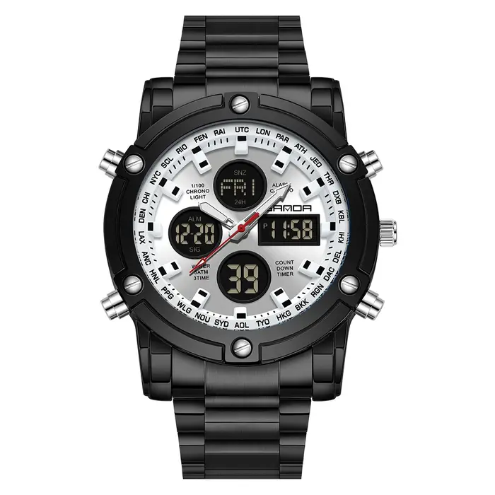 Montre-bracelet numérique classique pour homme SANDA, nouvelle collection, étanche, double affichage