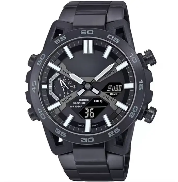 Montre de course multifonction à double affichage avec grand cadran et bracelet en acier