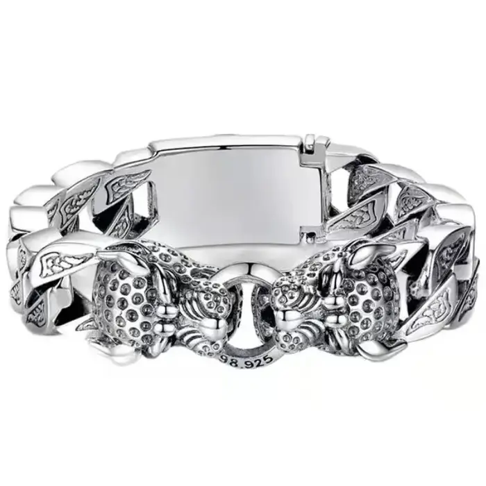 Bracelet tressé en argent prêle léopard pour hommes et femmes