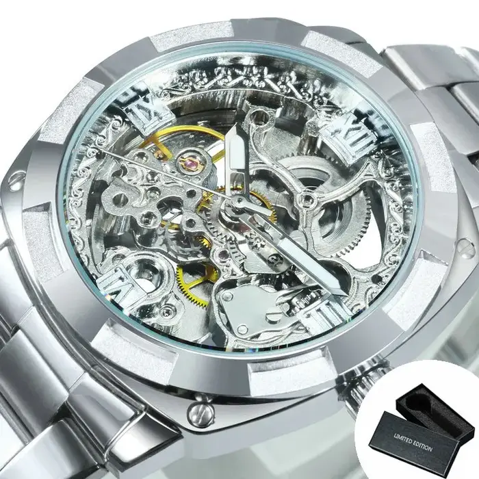 Forsining – montre mécanique squelette carré pour hommes, mouvement gravé de luxe, rétro, automatiqu