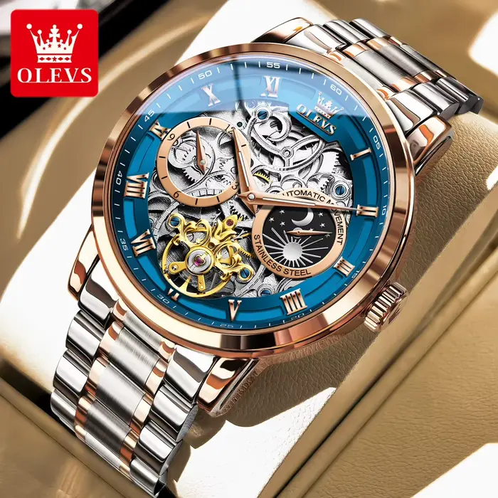 OLEVS Tourbillon montre pour hommes squelette creux mécanique montre-bracelet marque étanche lumineux Original affaires