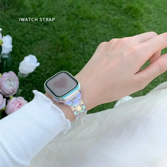 Bracelet Transparent Laser arc-en-ciel pour Apple Watch 10 42 46mm 9 8 7 41 45 38 40 42 44 49mm