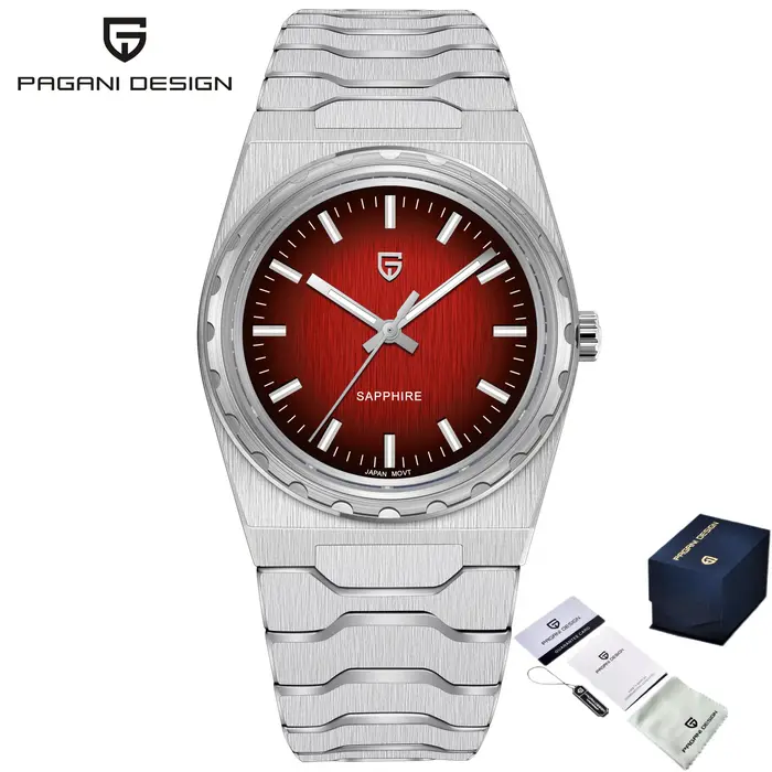 PAGANI DESIGN 2026 Montre de luxe pour homme Édition limitée Mouvement japonais Verre saphir Cadran rouge Acier inoxydable Étanche PDYS020