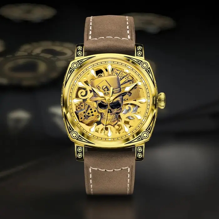 Glenaw crâne série haut de gamme montre pour hommes de luxe personnalité de la mode entièrement automatique mécanique