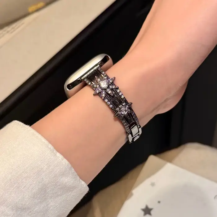 Bracelet étincelant motif « Starburst » pour Apple Watch (modèles 11, 10, 9, 8, 7, 6, 5, 4, 3, SE, Ultra 2 et 1) – Bracelet en chaîne cuivrée compatible avec les séries 38 mm, 40 mm, 41 mm, 42 mm, 44