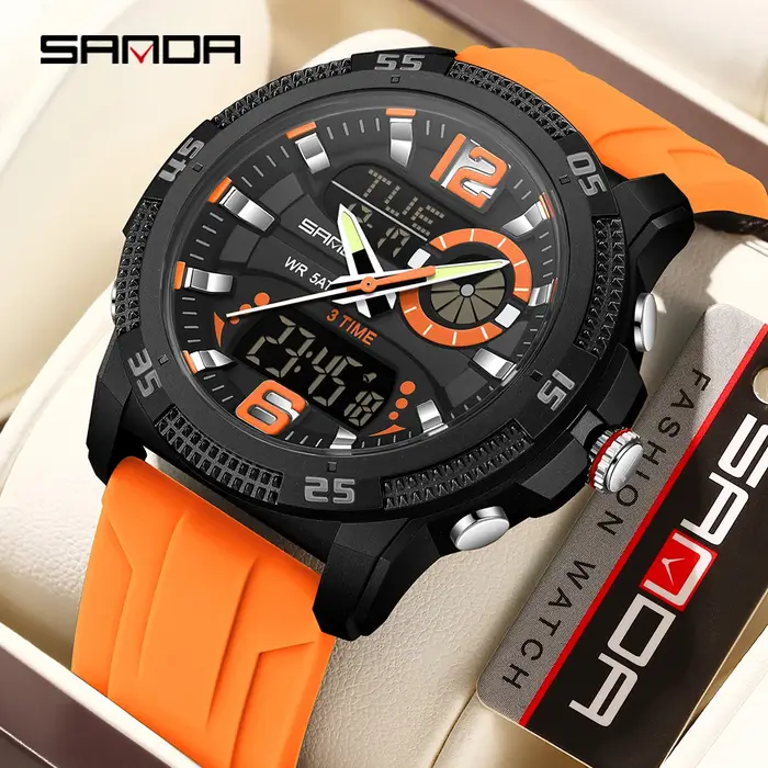 SANDA mode luxe hommes montres double affichage numérique Sport analogique Quartz homme montre-bracelet décontracté étanche silice chronographe