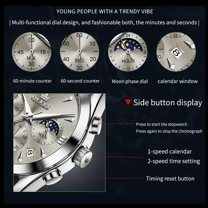Montre de Luxe avec Bracelet en Cuir pour Homme