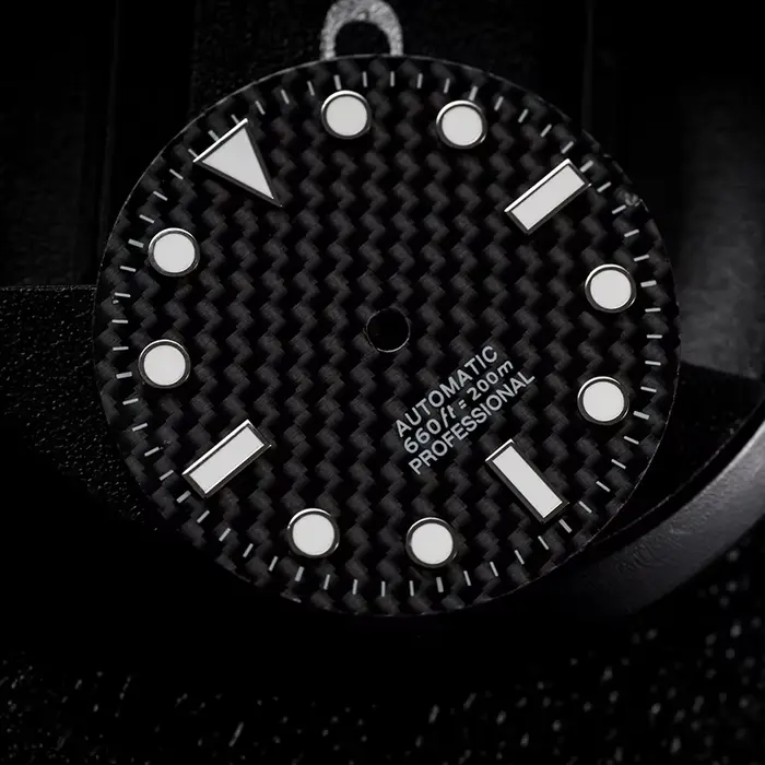 Cadran noir en Fiber de carbone 28.5mm BGW9 bleu Lume sans Logo pour Seiko SUB SEA NH35/36/38 boîtier de mouvement automatique Mod pièces accessoires