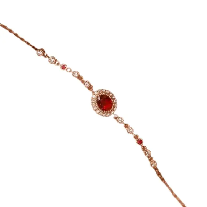 Bracelets romantiques en rubis pour femmes, bijoux de luxe légers et tendance, incrustés de diamants, rétro, haut de gamme, chaîne de bracelet en or rose, cadeau