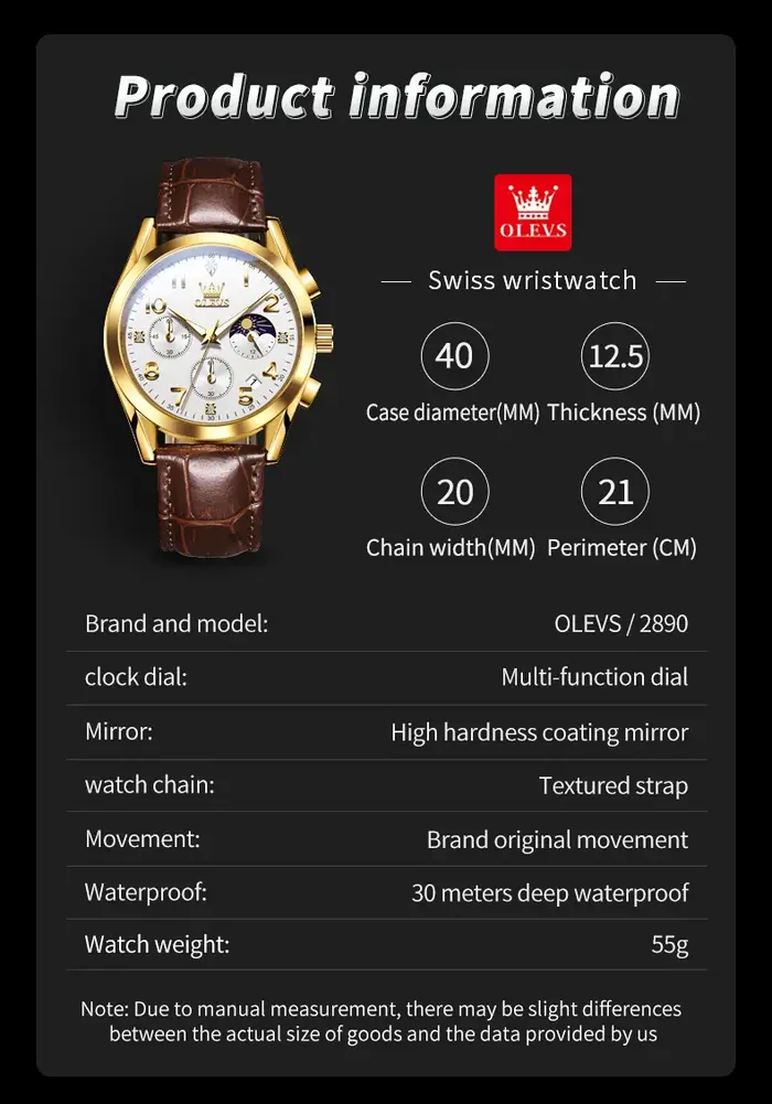 Montre-bracelet à quartz OLEVS 2890 pour homme