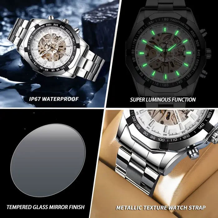 Montre automatique squelette pour homme BINBOND