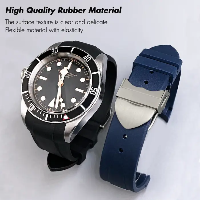 Bracelet de montre en caoutchouc et silicone à extrémités courbes de 20 mm