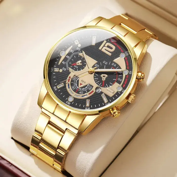 Montre-bracelet analogique à quartz avec calendrier pour homme
