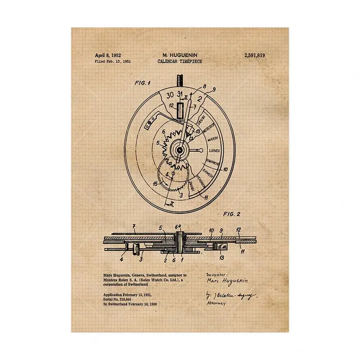 Montre Vintage, mouvement mécanique, imprimés brevetés, affiches d'art sur toile, décor pour la mais