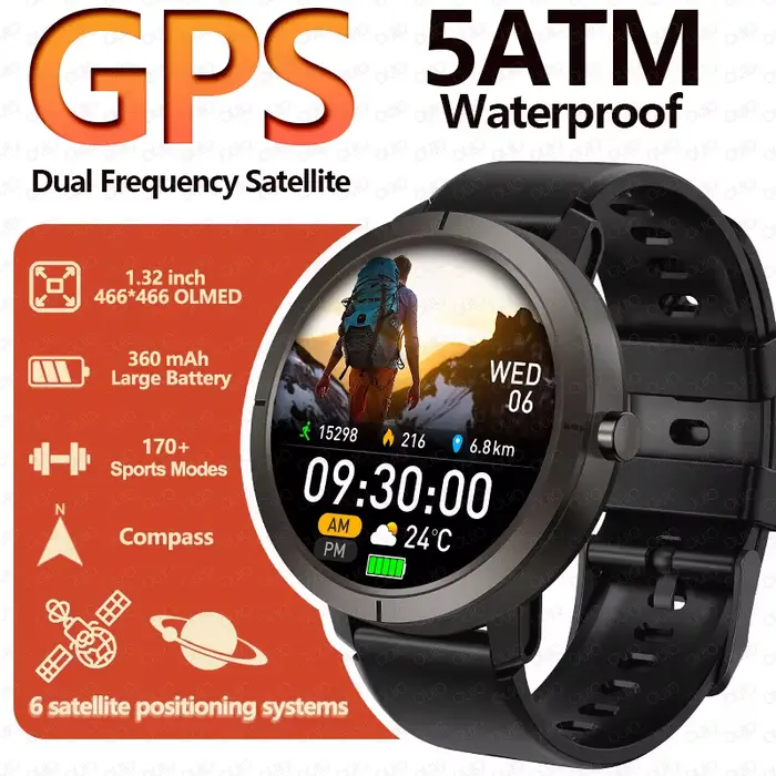 Montre connectée GPS 2026 AMOLED 1,32 pouces, appels Bluetooth, étanche 5 ATM, 170 modes sportifs, b