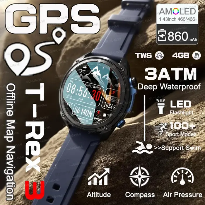 2025 extérieur GPS montre nouveau 1000mAh batterie t-rex 3 militaire