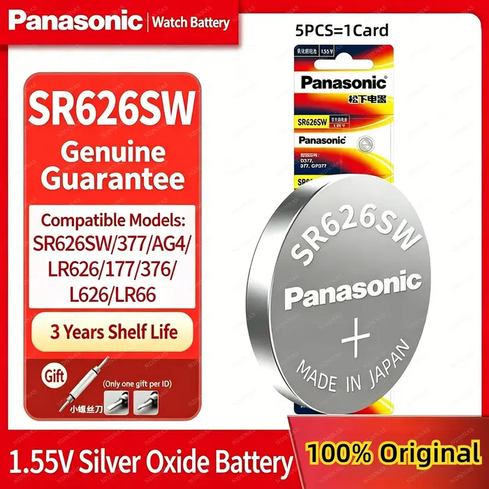 Batterie de montre Panasonic 377 1,55V 377 sr626sw, pile bouton adaptée aux montres à quartz Tissot 