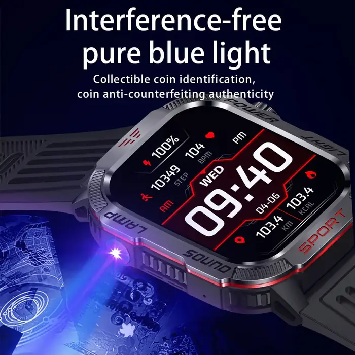 GPS Sport de plein air lumière LED Smartwatch hommes 600mAh grande batterie fonction de vérification de trésorerie Bluetooth appel montre intelligente