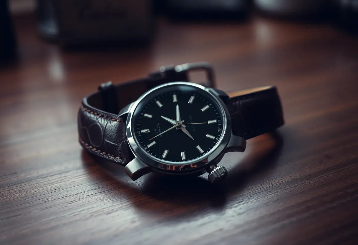 Bracelet de cuir sur un bureau en bois